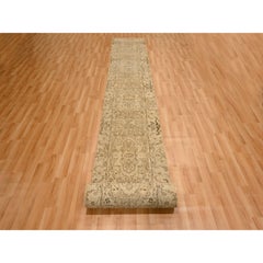 2'4 "x20' Brown Agra Medallion Design Zero Pile Hand Knots Rugs All Wool Runner