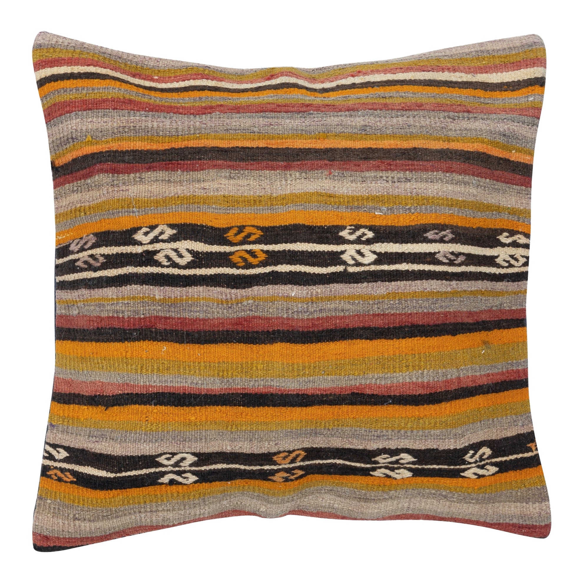 Copricuscino Kilim intrecciato a mano 24 "x24". Cuscino da tavolo. Copricuscino in pizzo a righe
