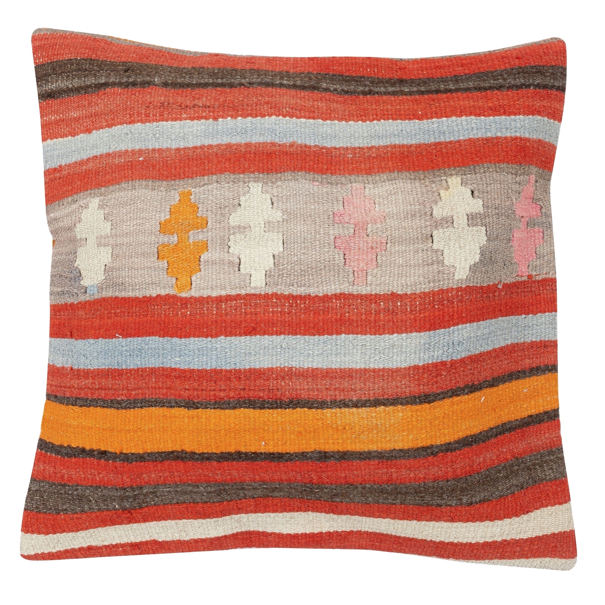 Copricuscino Kilim intrecciato a mano 24 "x24". Cuscino d
accento colorato. Cuscino da tavolo in vendita