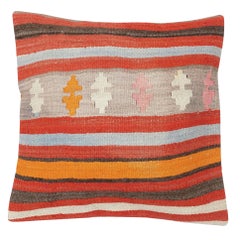 24"x24" Handwoven Kilim Cushion Cover. Colorful Accent Pillow. Throw Pillow