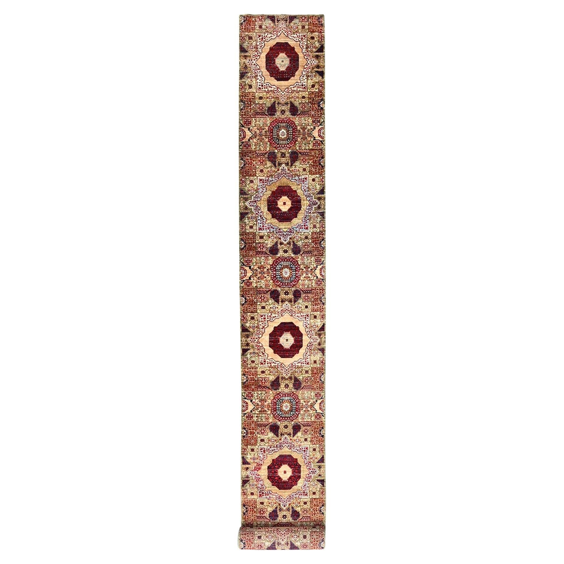 2'4 "x24'7" Grün 200 KPSI 14. Jahrhundert Mamluken Dynasty Muster Wolle Läufer Teppich