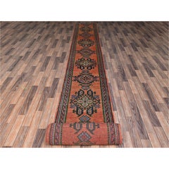 Tapis de couloir Oushak turc ancien, de couleur pêche, en pure laine, noué à la main, 71 cm x 7,7 m