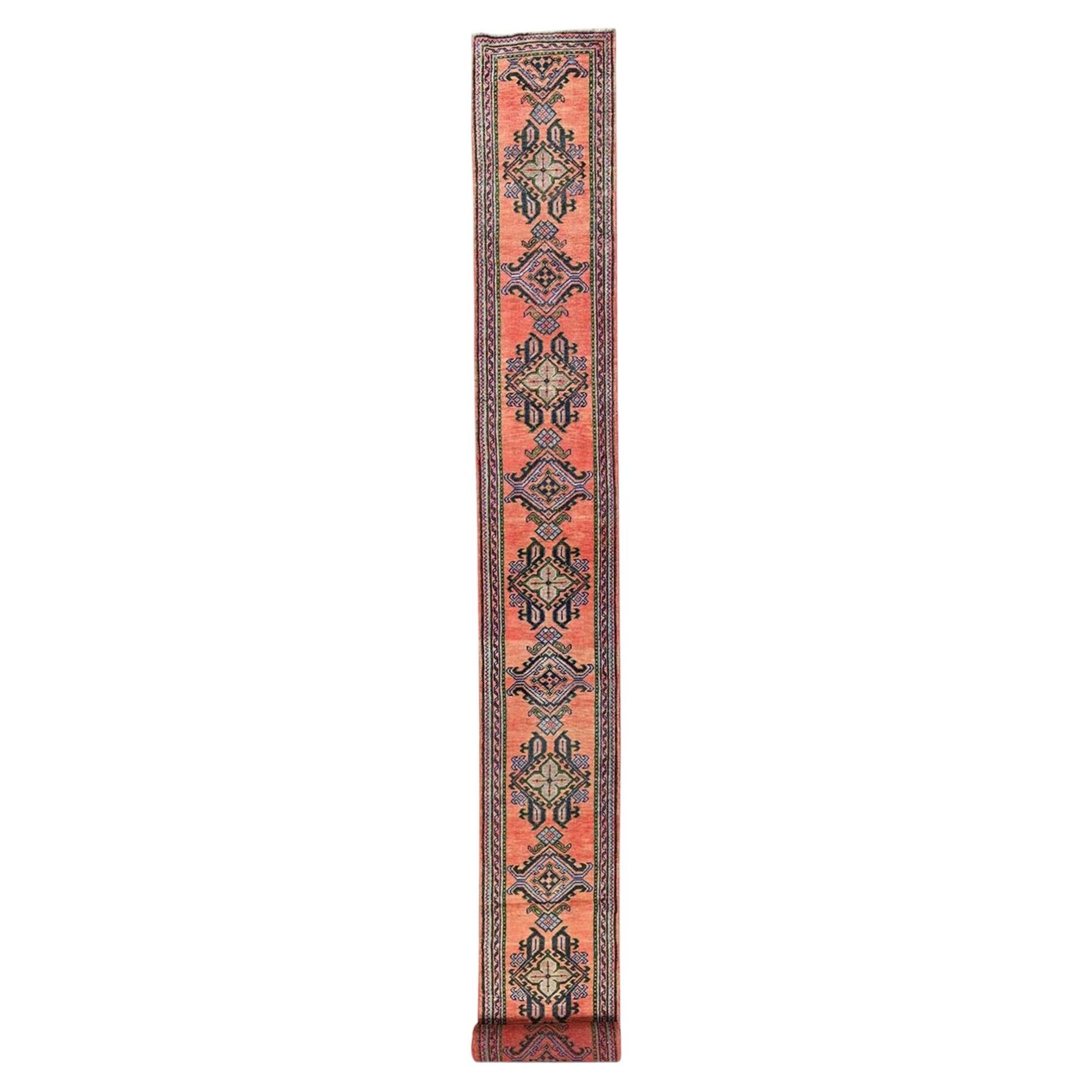 2'4"x25'3" Peach Color Antique Turkish Oushak Hand Knotted Pure Wool Runner Rug