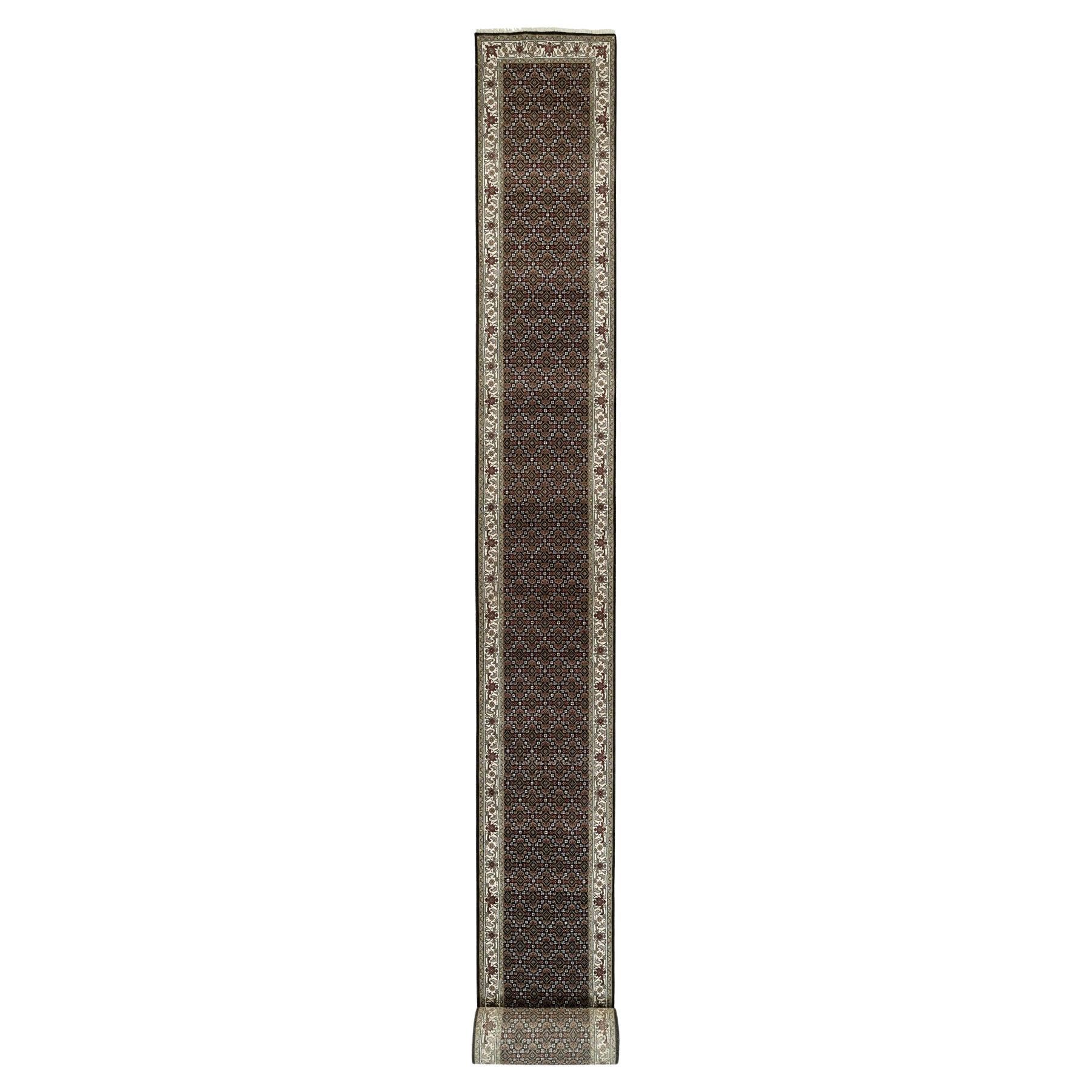 2'4"x27'7" Tricorn Black Tebraz Mahi Hand Knotted 175 KPSI XL Runner Wool Rug