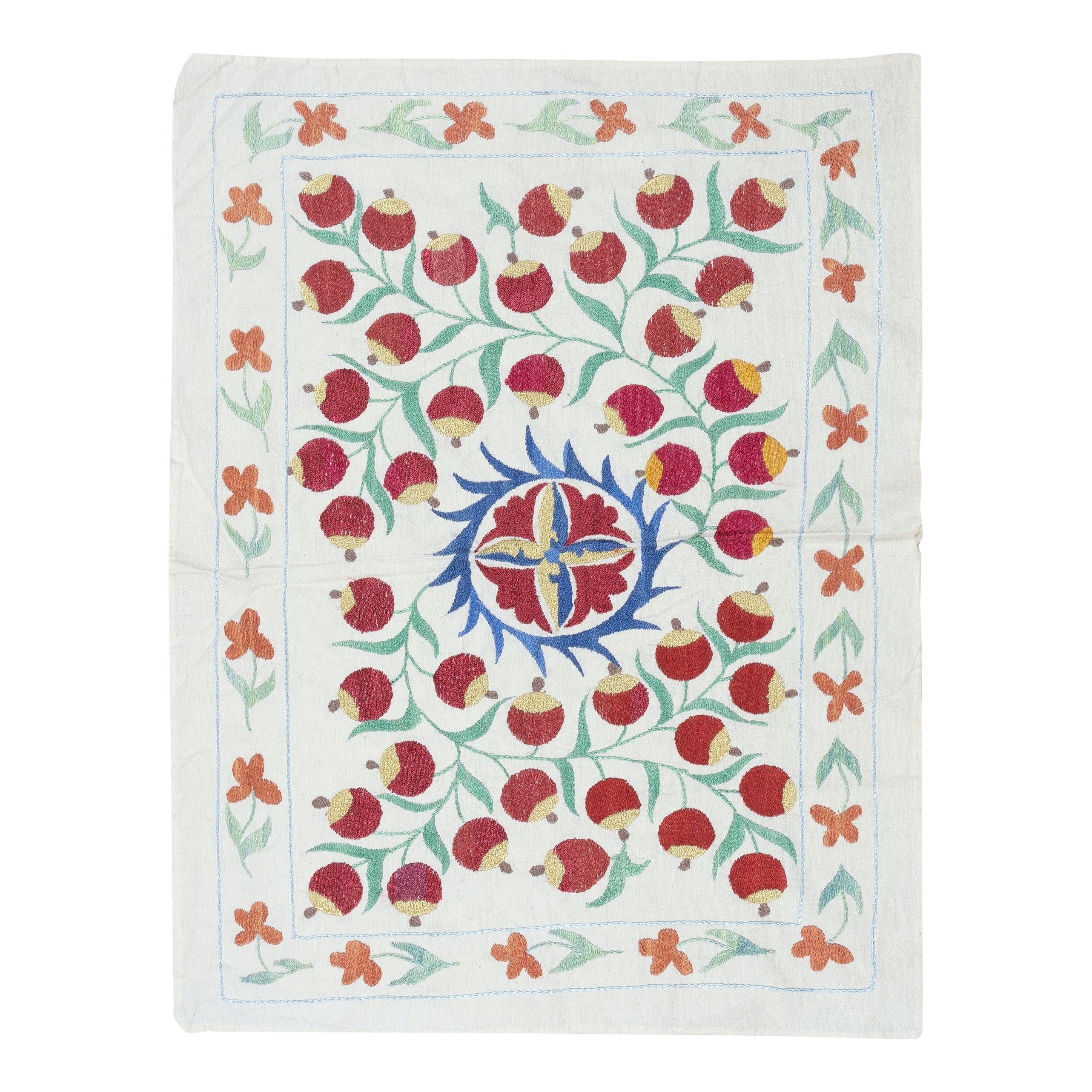 24x30 in Modern Embroidered Wall Hanging. Pomegranate Tree Design Tablecloth For Sale
