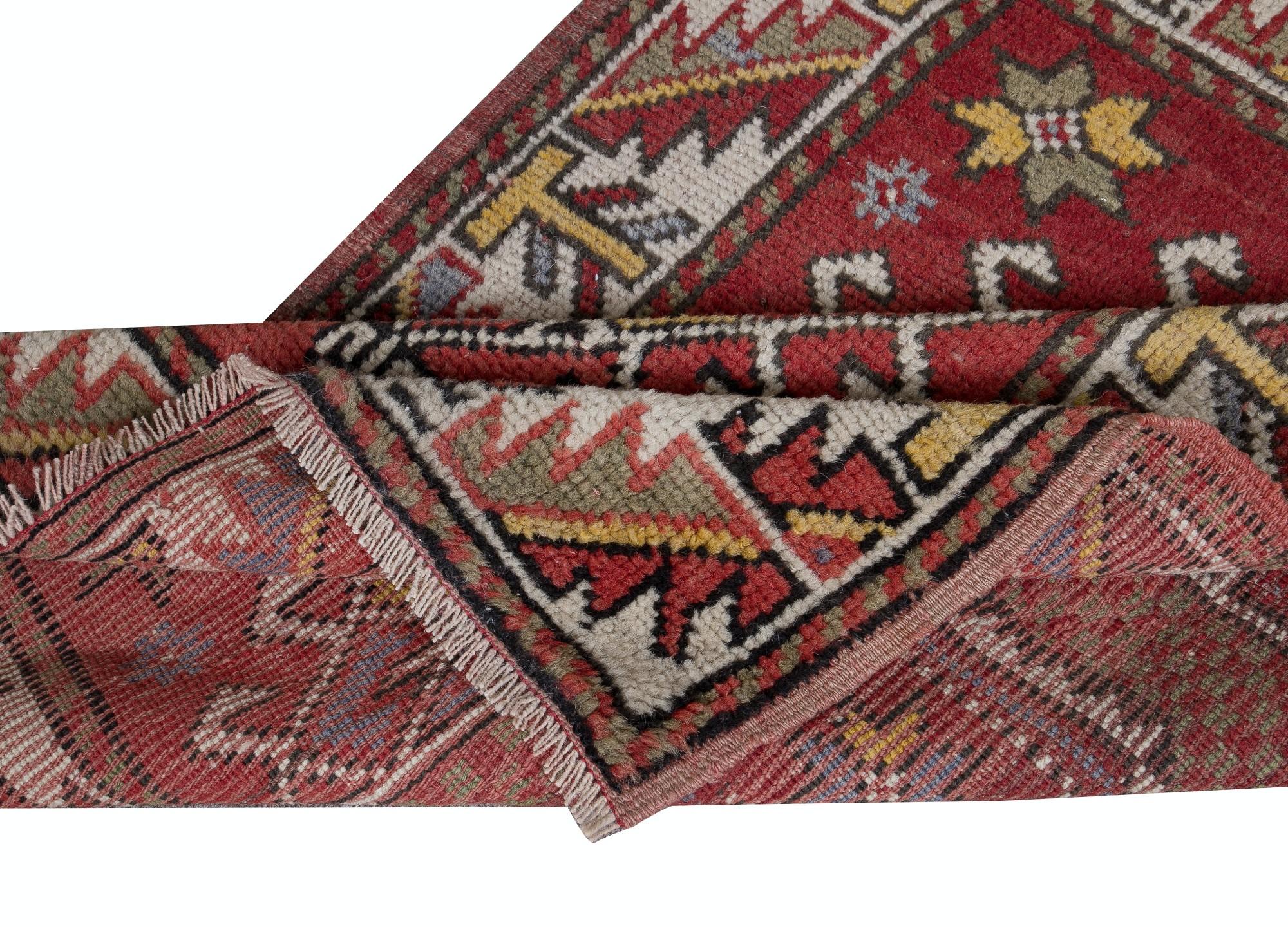 Tribal 2.4x3.2 Ft Handmade Geometric Medallion Design Rug, Vintage Turkish Red Carpet For Sale