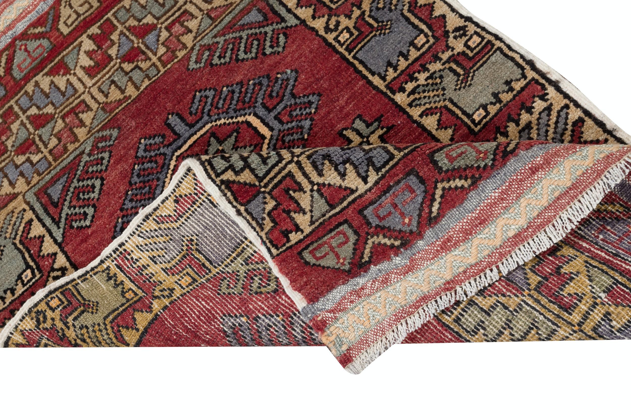Rustic 24x36 in Vintage Scatter Rug, Dark Red Turkish Accent Rug, Door Mat, Bath mat For Sale
