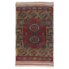 24x36 in Vintage Schachtelteppich, dunkelroter türkischer Akzentteppich, Türmatt, Badematt
