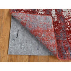 2'4"x4'7" Maroon Red, 100% Wool, Hand Knotted, Modern Design, Mat Rug