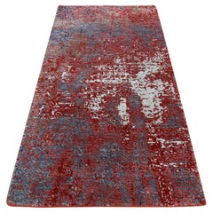 Tappeto rosso maroon, 100% lana, annodato a mano, design moderno, tappetino