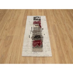 2'4"x4'8" White Hand Knotted Lori Buft Gabbeh Pure Wool Runner Oriental Rug
