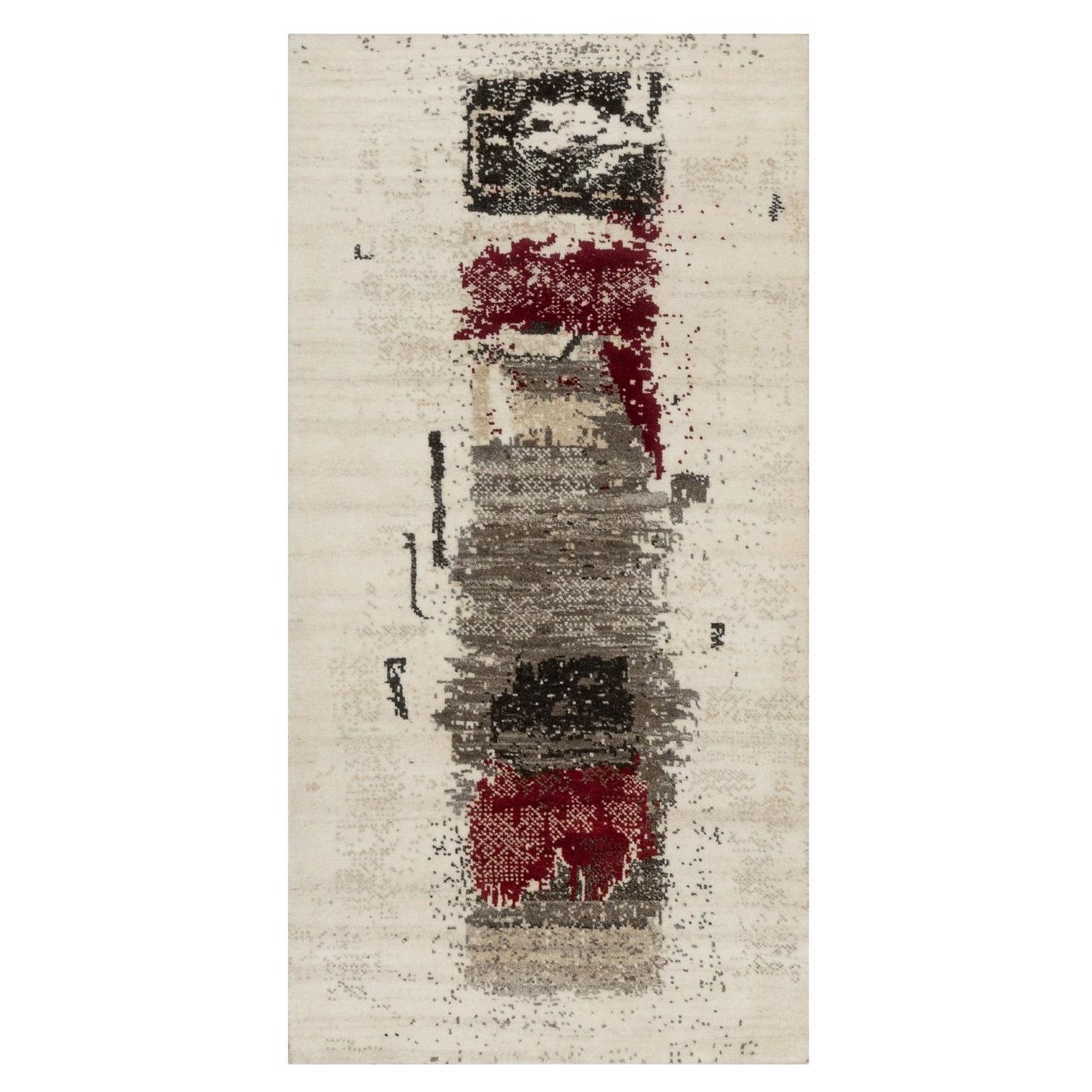 2'4"x4'8" White Hand Knotted Lori Buft Gabbeh Pure Wool Runner Oriental Rug