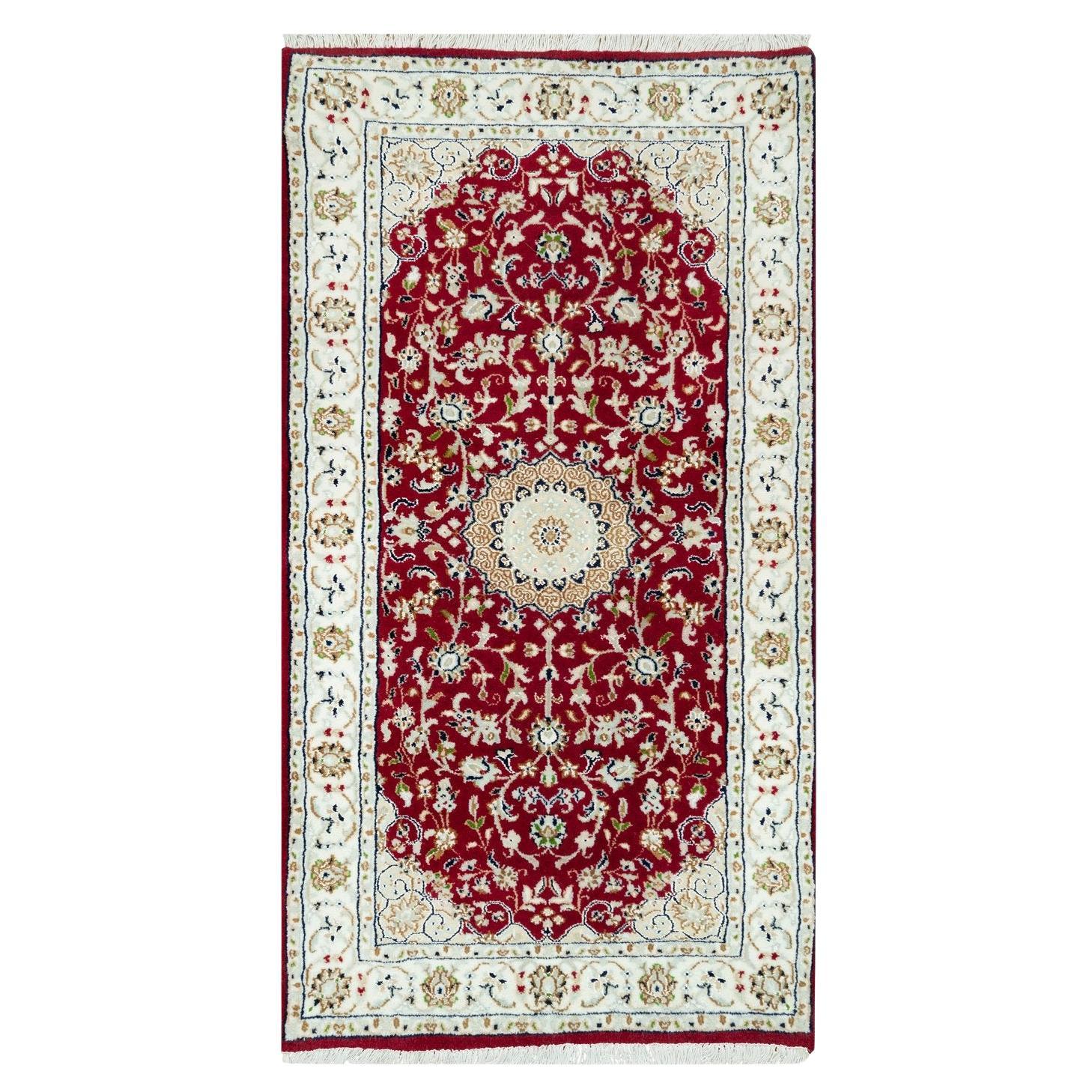 Tappeto orientale Nain 250 KPSI in lana annodata a mano 2'4 "x4'9" rosso arachide bruciato