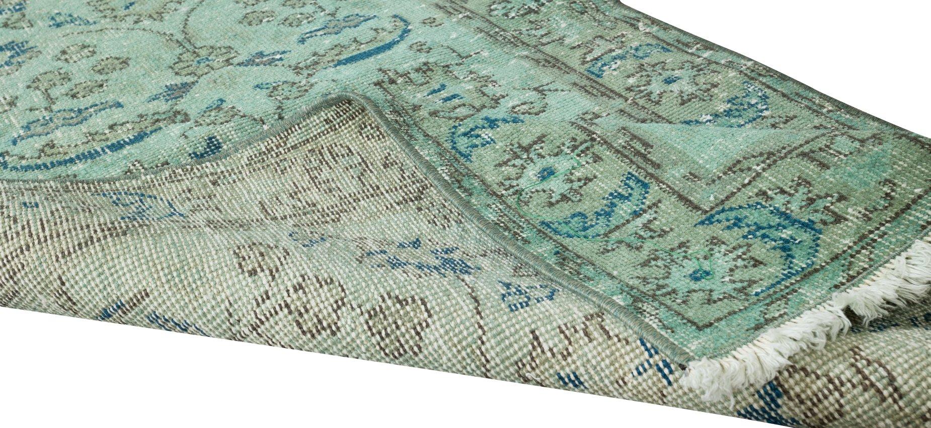 Hand-Woven 2.4x5 Ft Handmade Vintage Turkish Accent Rug Re-Dyed in Green 4 Modern Interiors