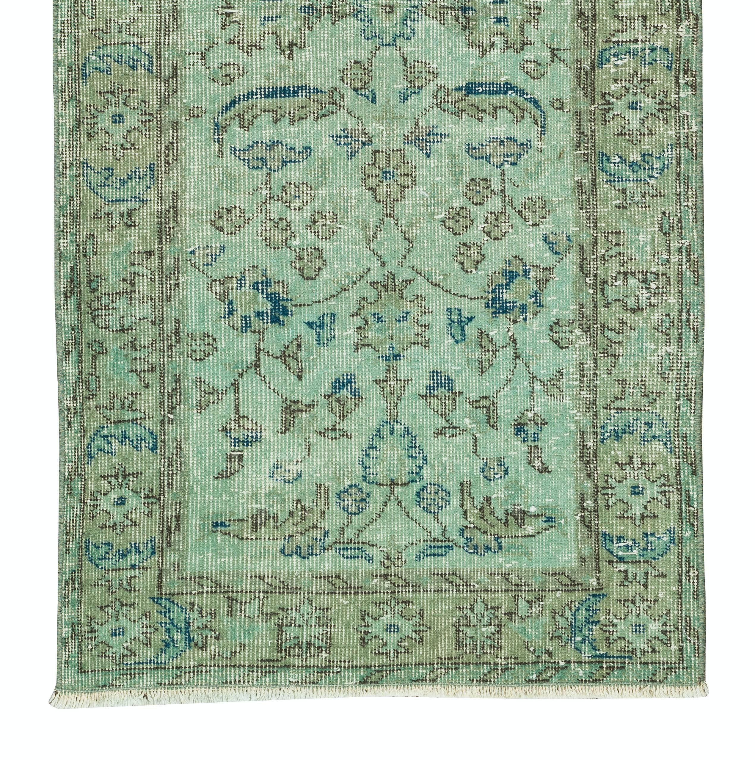 20th Century 2.4x5 Ft Handmade Vintage Turkish Accent Rug Re-Dyed in Green 4 Modern Interiors