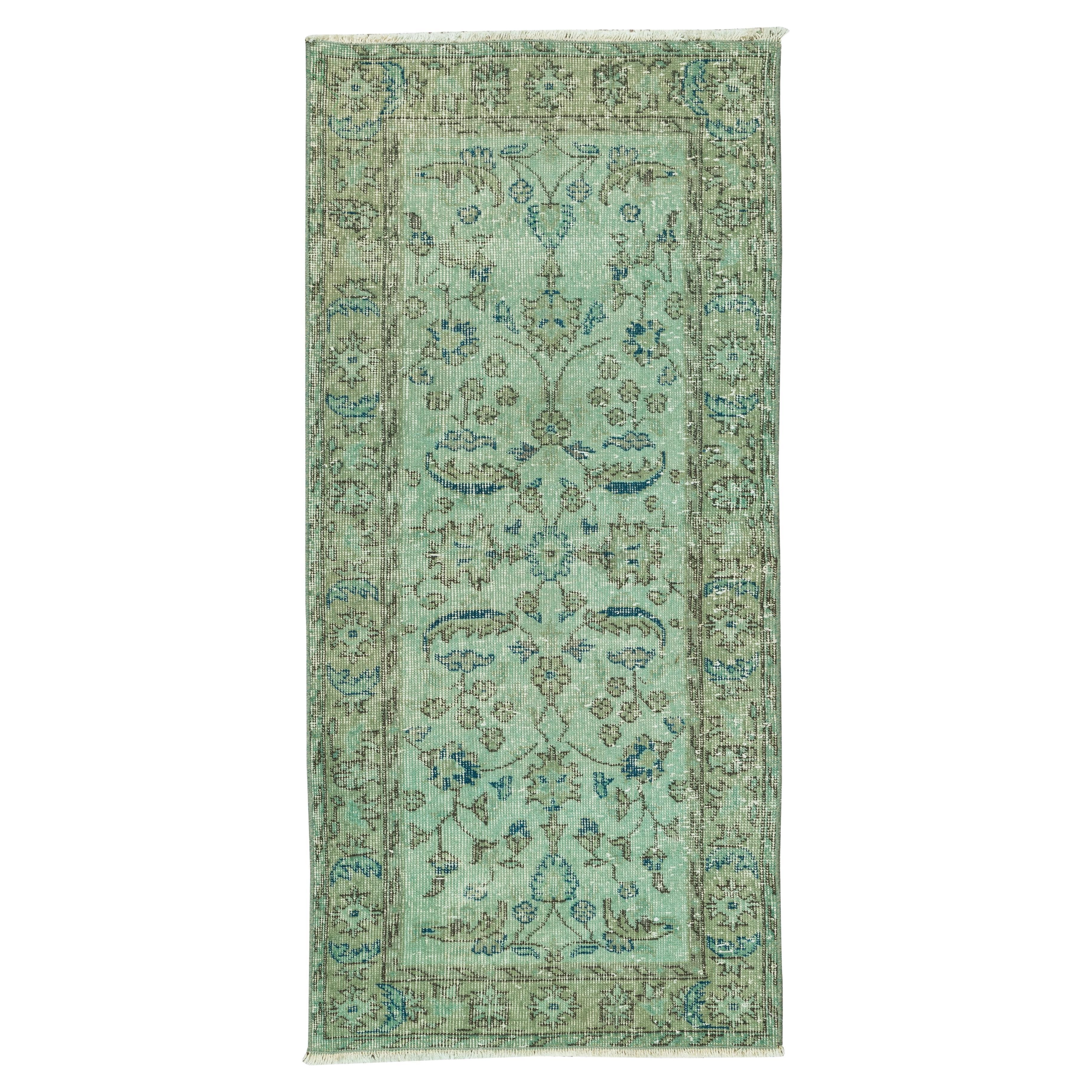 2.4x5 Ft Handmade Vintage Turkish Accent Rug Re-Dyed in Green 4 Modern Interiors