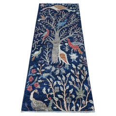 2'4"x5'10" Yale Blue Birds Paradise Hand Knotted Soft Wool Runner Oriental Rug