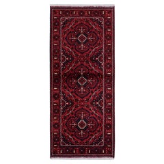 2
4
x5
2" Red Afghan Khamyab with Tribal Design Hand Knotted All Wool Runner Rug