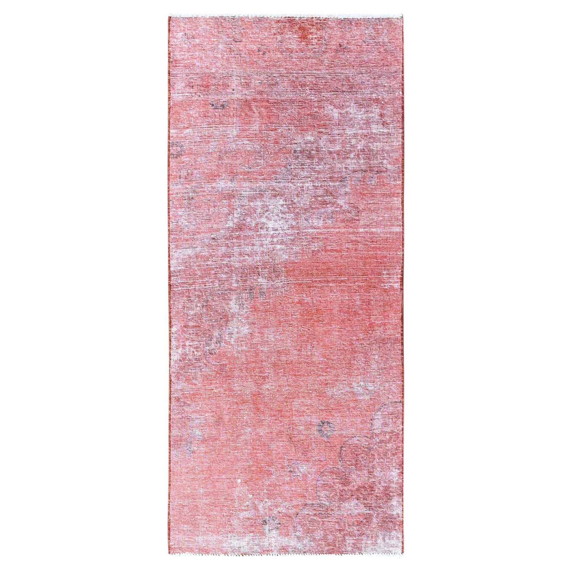 2'4"x5'6" Red Overdyed Vintage Persian Tabriz Hand Knotted Pure Wool Runner Rug