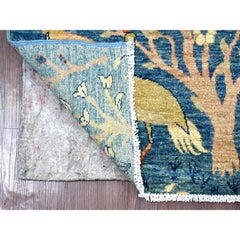 2'4"x5'9" Blue Hand Knotted Peshawar Birds of Paradise Design Wool Runner Rug