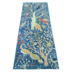 2'4"x5'9" Blue Hand Knotted Peshawar Birds of Paradise Design Wool Runner Rug