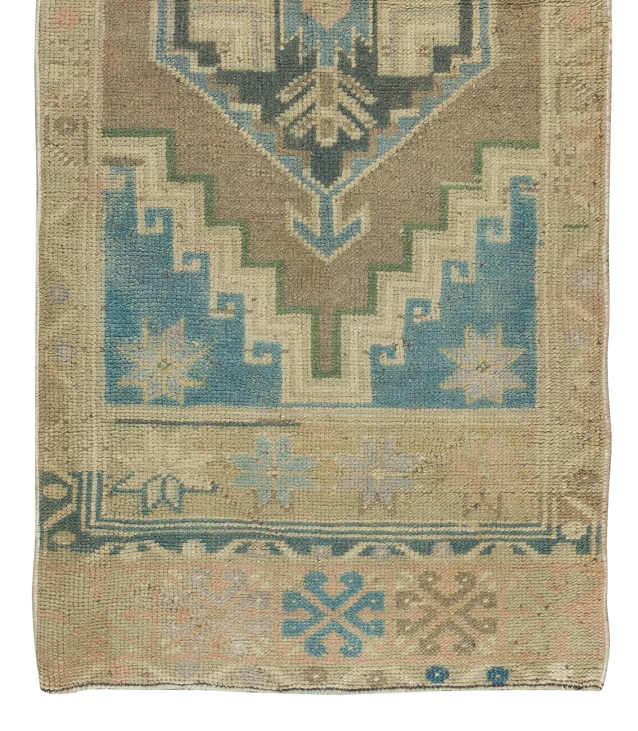 20th Century 2.4x5.9 Ft Tribal Hand-Knotted Oriental Rug, Vintage Small Runner from Turkey