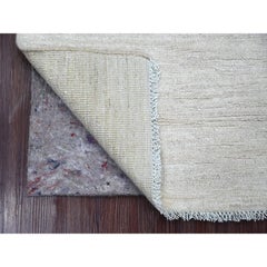 2'4"x6' Ivory Plain Solid Pattern Hand Knotted Ghazni Wool Runner Oriental Rug