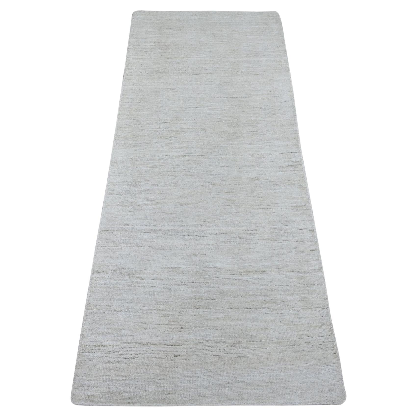 2'4"x6' Ivory Plain Solid Pattern Hand Knotted Ghazni Wool Runner Oriental Rug