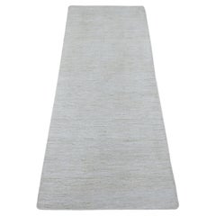 2'4"x6' Ivory Plain Solid Pattern Hand Knotted Ghazni Wool Runner Oriental Rug
