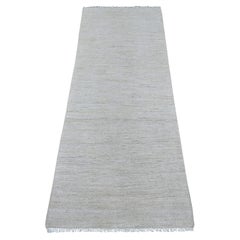 2'4"x6' Ivory Plain Solid Pattern Hand Knotted Ghazni Wool Runner Oriental Rug