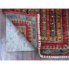 2'4"x6'1" Berry Red Afghan Super Kazak with Shawl Design Hand Knotted Wool Rug