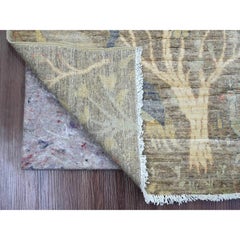 2'4"x6'1" Stone Gray Hand Knotted Afghan Peshawar Birds Design Wool Runner Rug