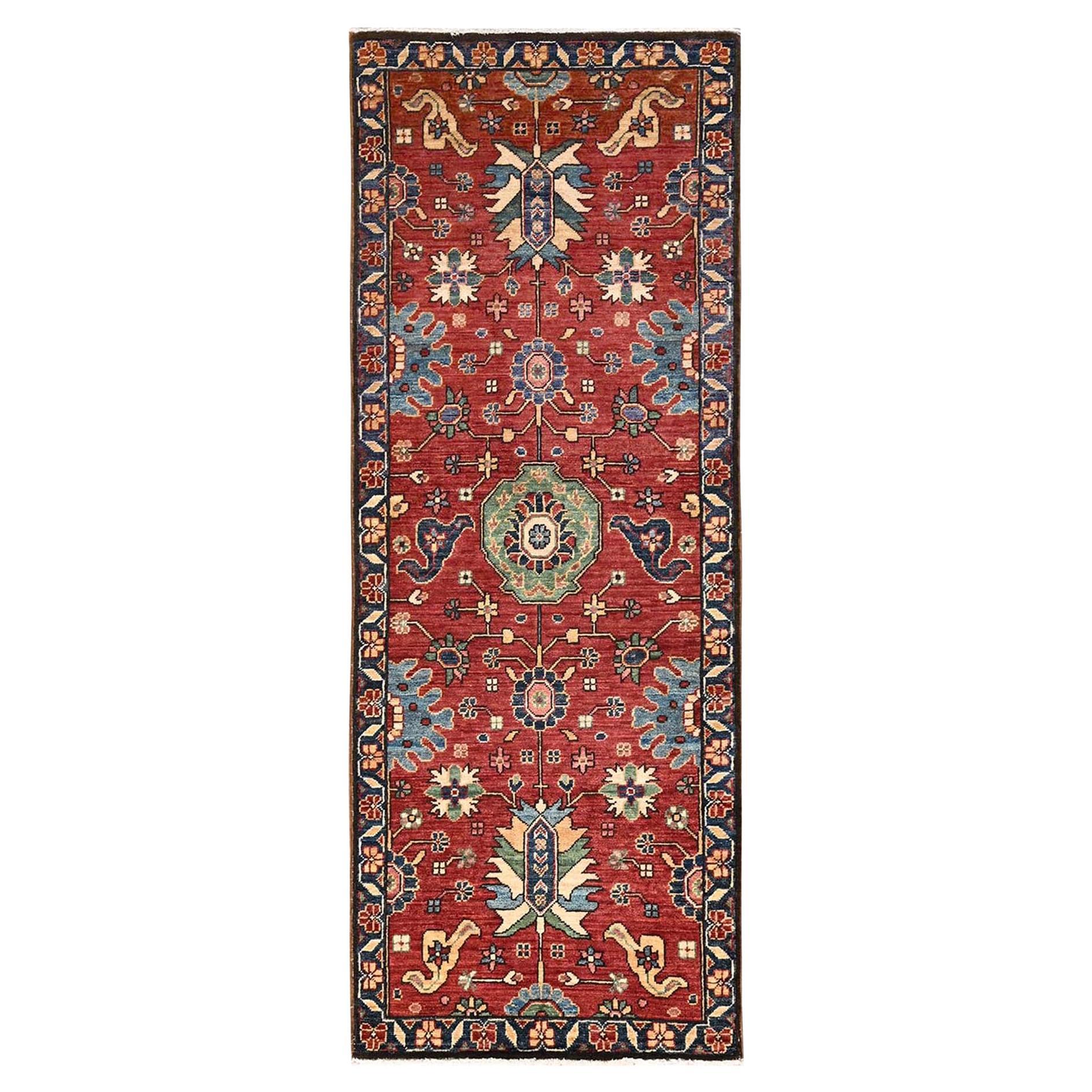 2
4"x6
3" Auburn Red Antique Heriz Design Pure Wool Hand Knotted Runner Rug