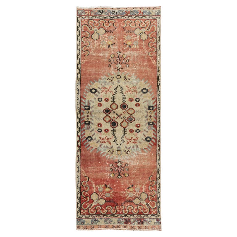 2.4x6.3 Ft Tribal Style Handmade Oriental Rug, Vintage Wool Carpet from Turkey
