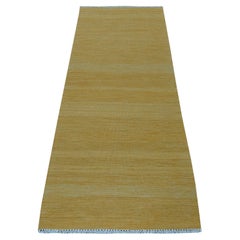 2'4"x6'4" Gold Shades Flat Weave Kilim Pure Wool Hand Woven Runner Oriental Rug