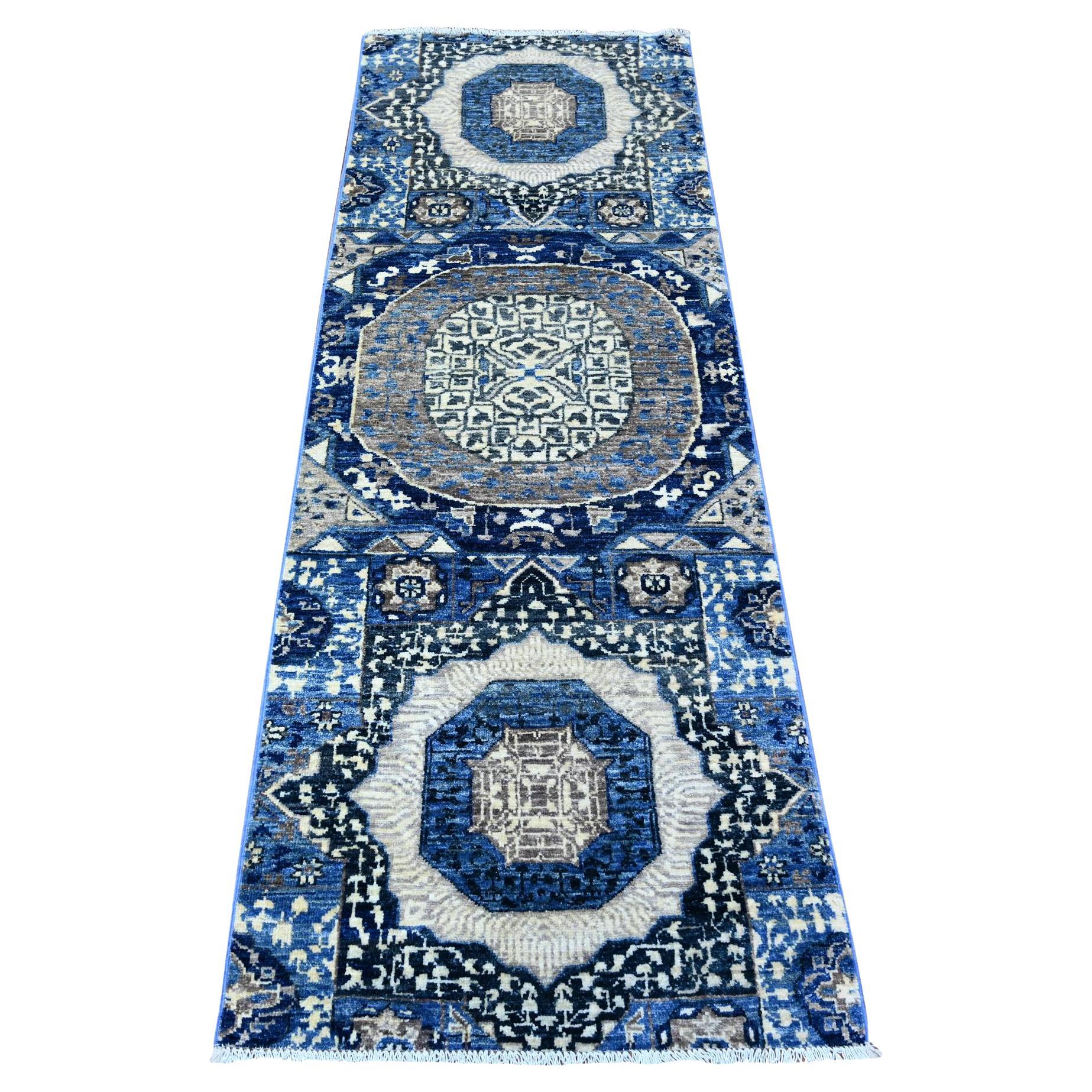 2'4 "x6'8" Marineblau Aryana Grade Mamluke Design weiche Wolle handgeknüpft Läufer Teppich