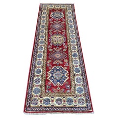 2'4 "x6'9" Ziegelroter handgeknüpfter afghanischer Super Kazak Stammes-Medaillons Wollteppich