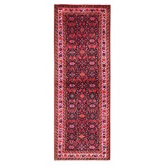 2'4"x7' Rose Red Soft Wool New Persian Hussainabad Hand Knotted Runner Rug