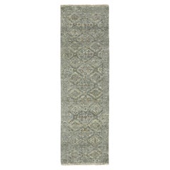 2
4"x7
10" Gray Erased and Broken Garden Design Hand Knotted Wool Runner Rug