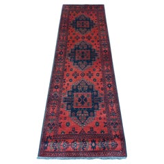 2'4 "x7'9" Rouge Afghan Andkhoy Large Medallion Design Hand Knots Rugs en laine