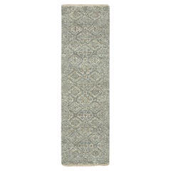 2
4"x8
 Gray Hand Knotted Erased and Broken Garden Design Pure Wool Runner Rug