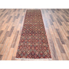 2'4"x8'1" Brown Vintage Turkoman Repetitive Design Hand Knotted Wool Runner Rug