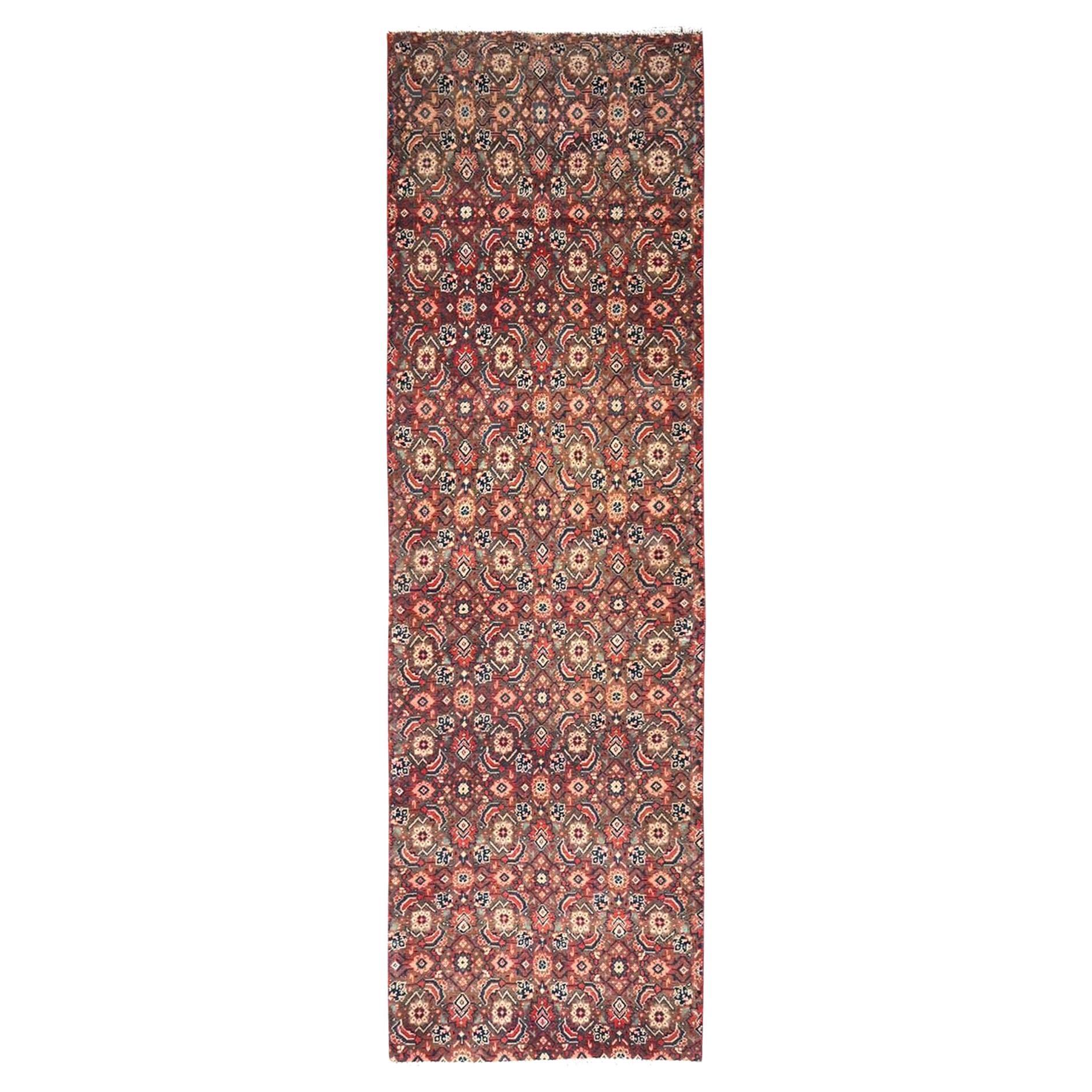 2
4"x8
1" Brown Vintage Turkoman Repetitive Design Hand Knotted Wool Runner Rug
