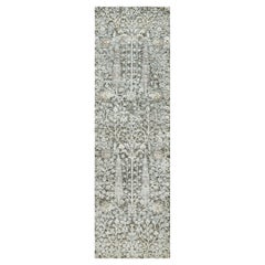 2'4"x8'1" Gray Hand Knotted Silk and Wool Willow and Cypress Tree Design Runner
