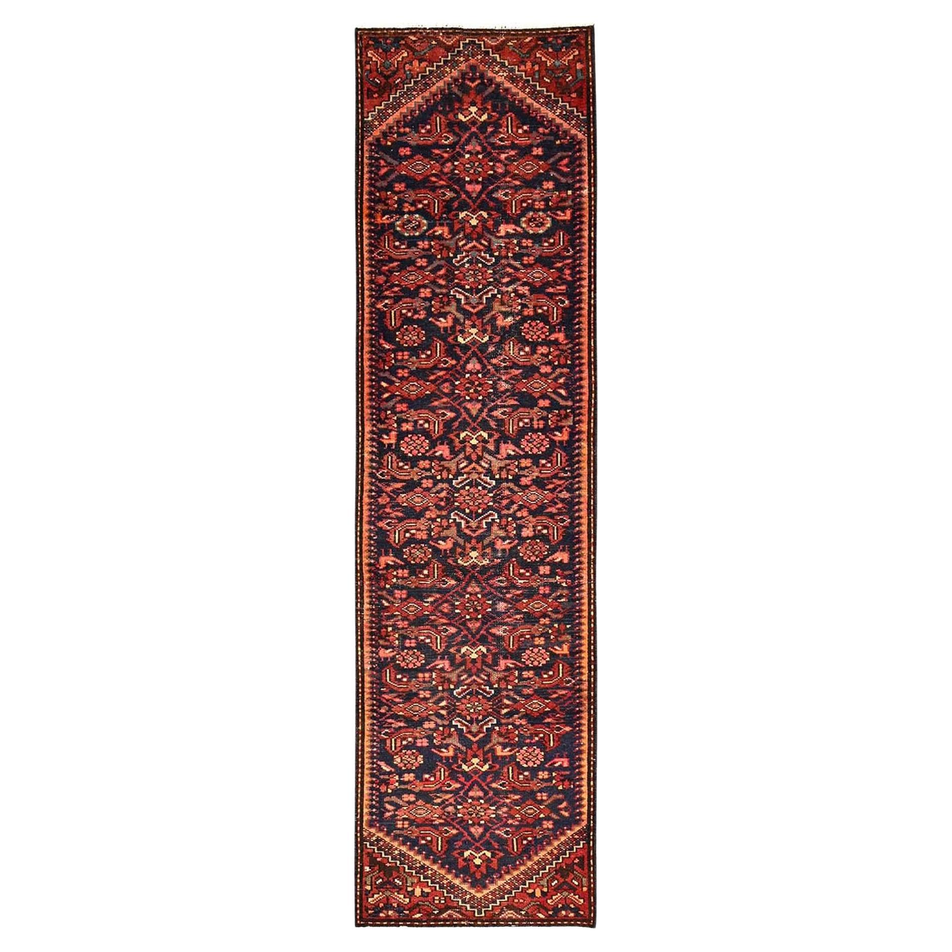 2
4"x8
10" Aegean Blue Vintage Persian Heriz Hand Knotted Pure Wool Runner Rug For Sale
