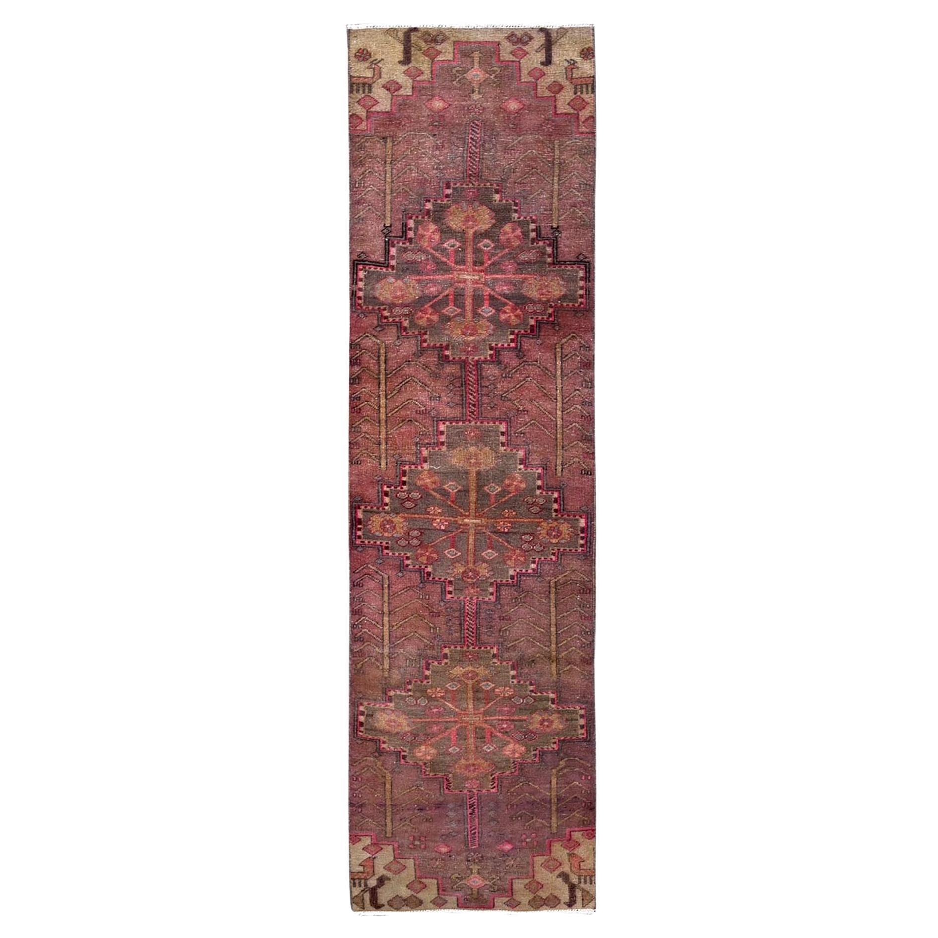 2'4"x8'9" Rosewood Pink Vintage Northwest Persian Hand Knotted Wool Runner Rug For Sale