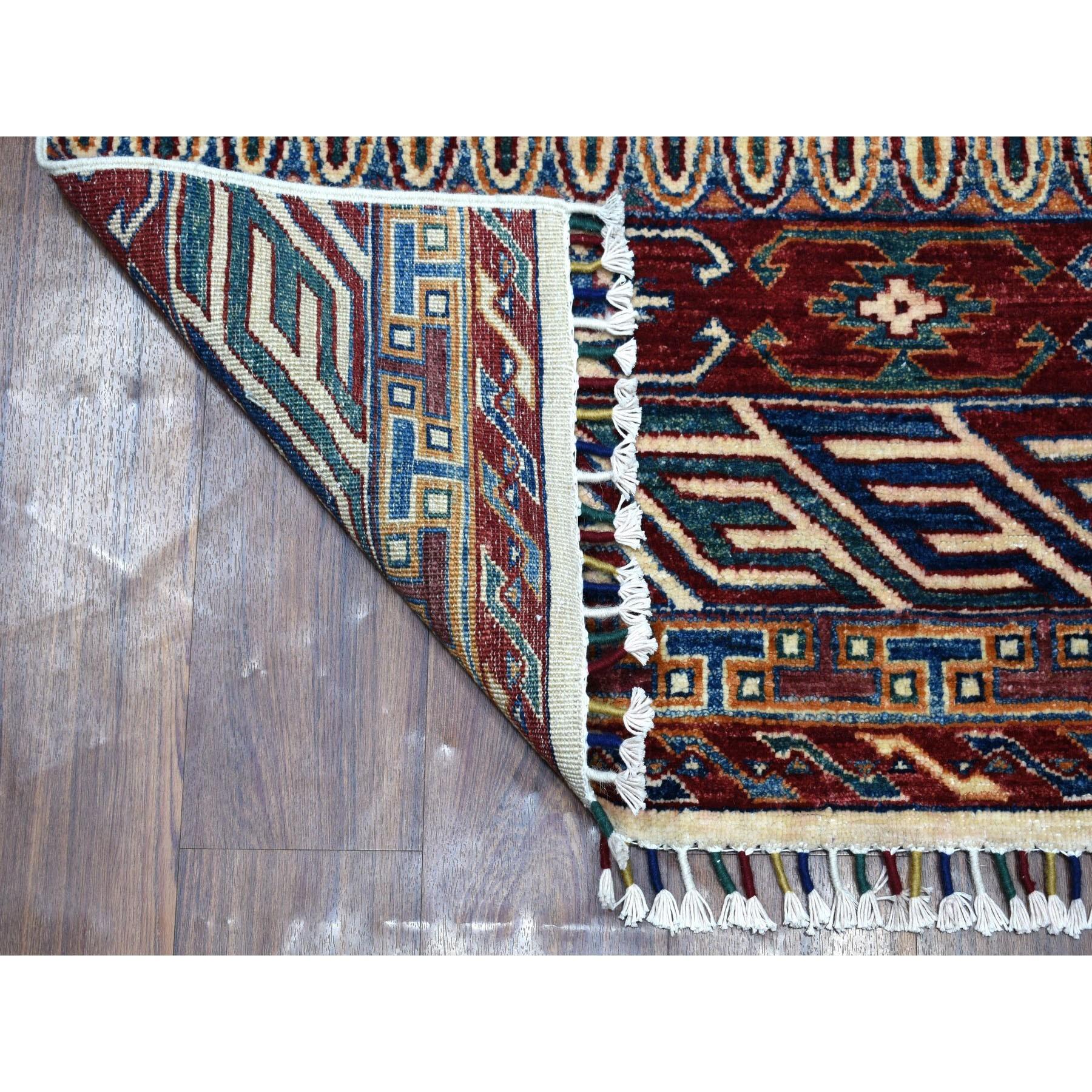 This is a truly genuine one-of-a-kind Khorjin Design Runner Blue Super Kazak Tribal Pure Wool Hand Knotted Oriental Rug. It has been woven for months and months in the centuries-old Persian weaving craftsmanship techniques by expert