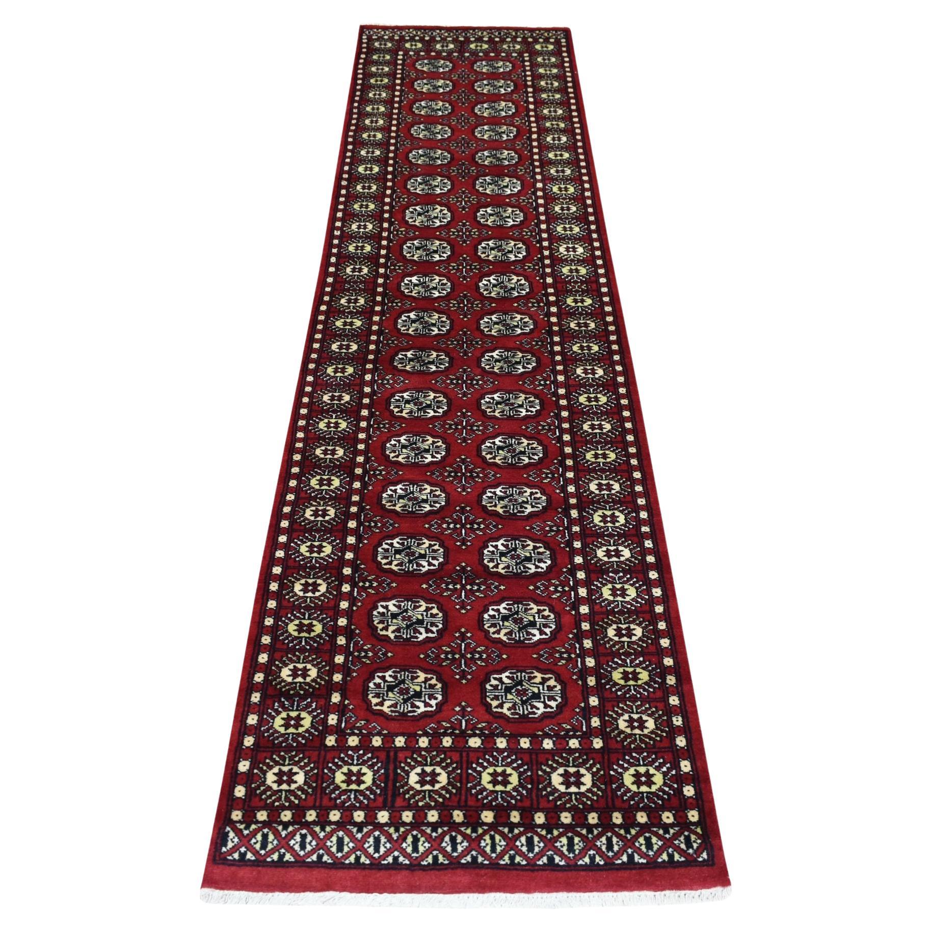 2'4"x9'8" Deep and Rich Red Soft Wool Hand Knotted Mori Bokara Runner Rug