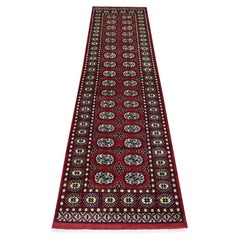 2'4"x9'8" Deep and Rich Red Soft Wool Hand Knotted Mori Bokara Runner Rug