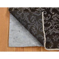 2'4"x9'8" Green, Abarasque Motif Design, Wool and Silk, Hand Knotted Runner Rug